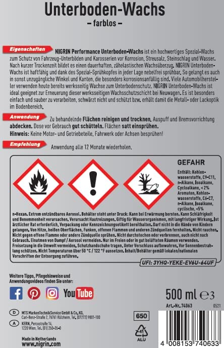 Nigrin Performance Unterboden-Wachs farblos in 500ml Sprühdose