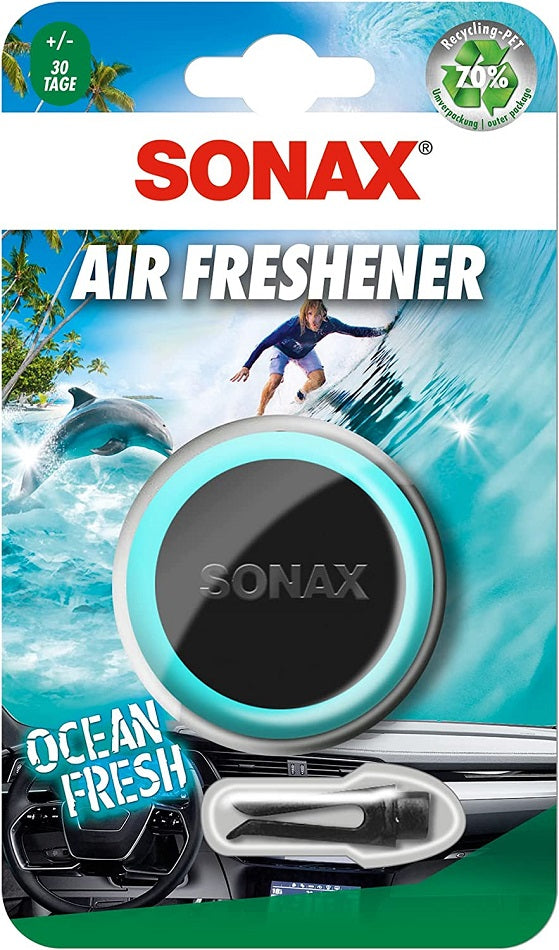 Sonax AirFreshener Clips OCEAN-FRESH /SWEET FLAMINGO / ALM-SOMMER / HAVANA LOVE einzeln auf Blisterkarte(1Stück)