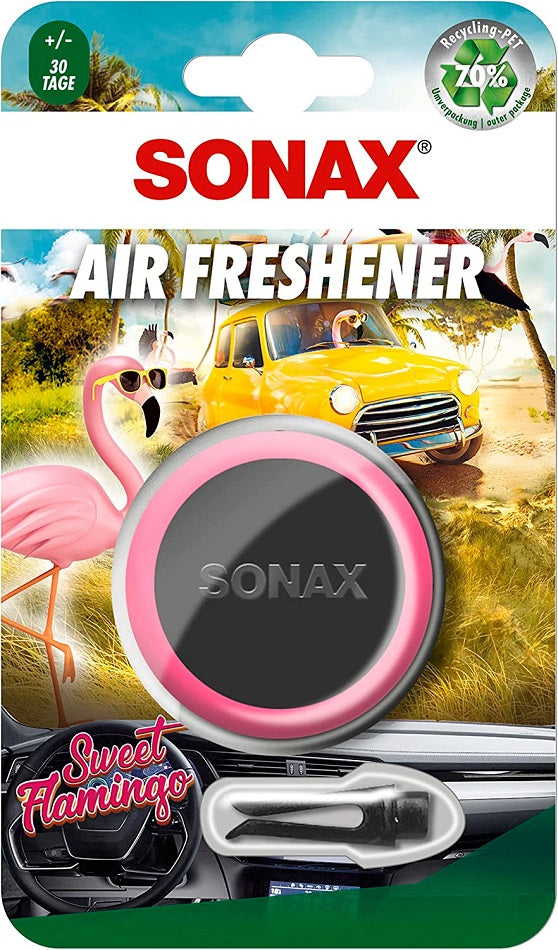 Sonax AirFreshener Clips OCEAN-FRESH /SWEET FLAMINGO / ALM-SOMMER / HAVANA LOVE einzeln auf Blisterkarte(1Stück)