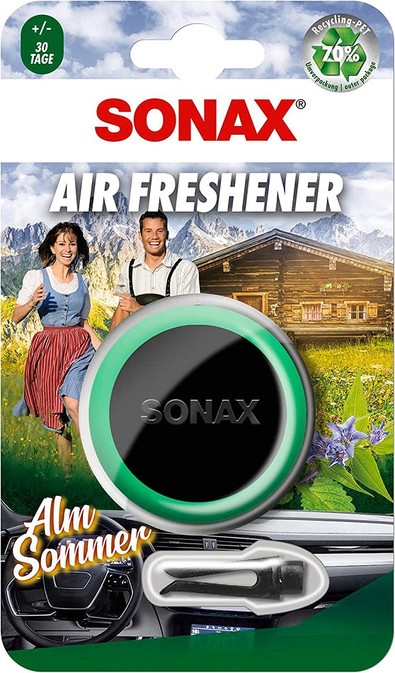 Sonax AirFreshener Clips OCEAN-FRESH /SWEET FLAMINGO / ALM-SOMMER / HAVANA LOVE einzeln auf Blisterkarte(1Stück)