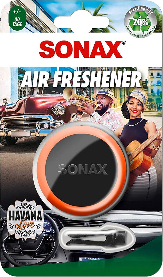 Sonax AirFreshener Clips OCEAN-FRESH /SWEET FLAMINGO / ALM-SOMMER / HAVANA LOVE einzeln auf Blisterkarte(1Stück)