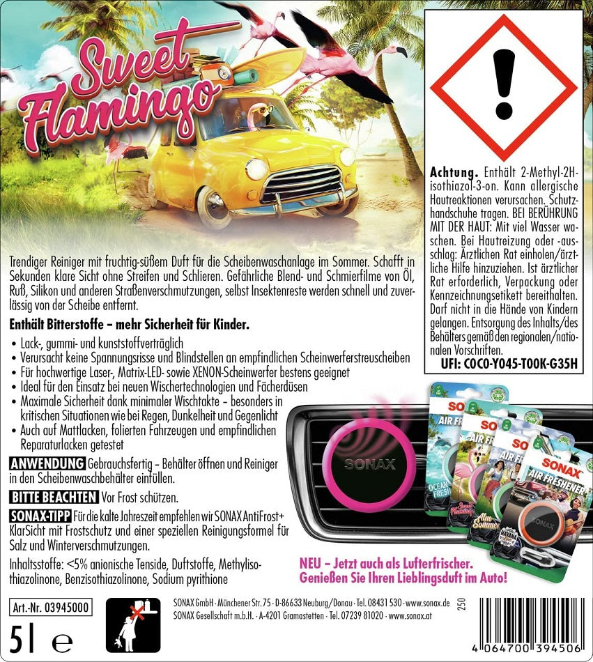 Sonax ScheibenReiniger gebrauchsfertig Sweet Flamingo 5L PE-Kanister mit Ausgießer