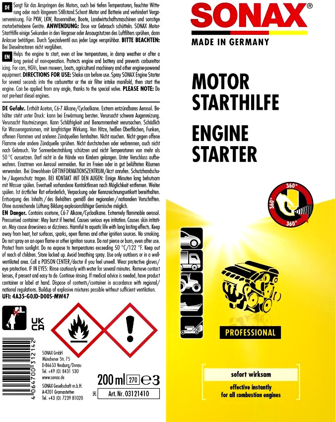 Sonax MotorStartHilfe Professional sofort wirksam in 200ml Spraydose