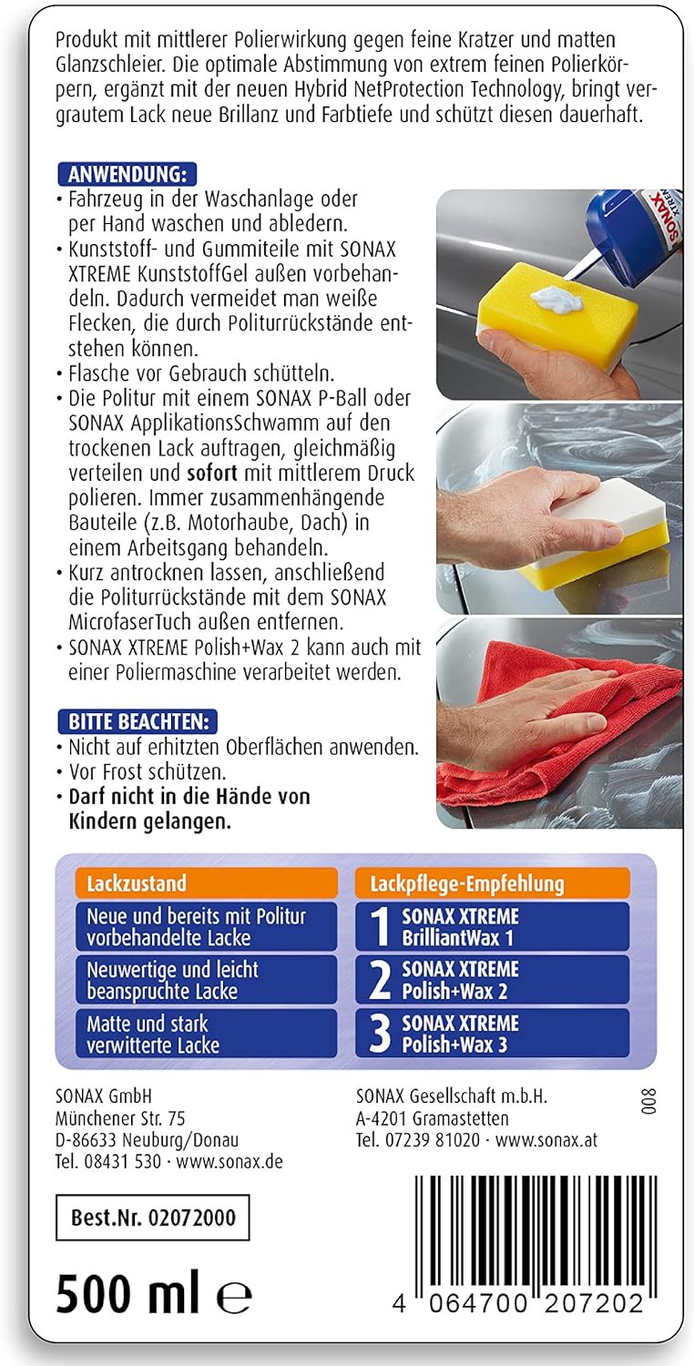 Sonax Xtreme Polish & Wax 2 Hybrid / 3 Hybrid NetProtection Technologie, 500ml