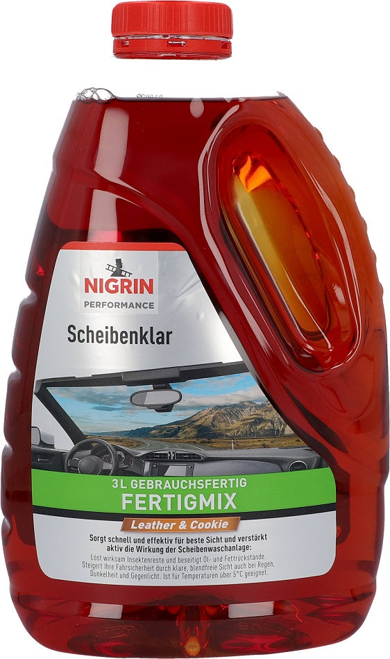 Nigrin Performance Scheibenklar Leather & Cookie Fertigmix 3000ml schnell & effektiv für bessere Sicht