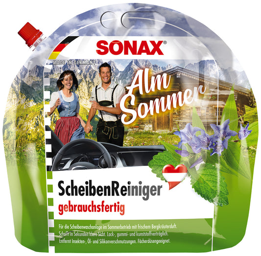 SONAX ALM SOMMER Bergkräuterduft ScheibenReiniger Sommer gebrauchsfertig 3L Standbodenbeutel