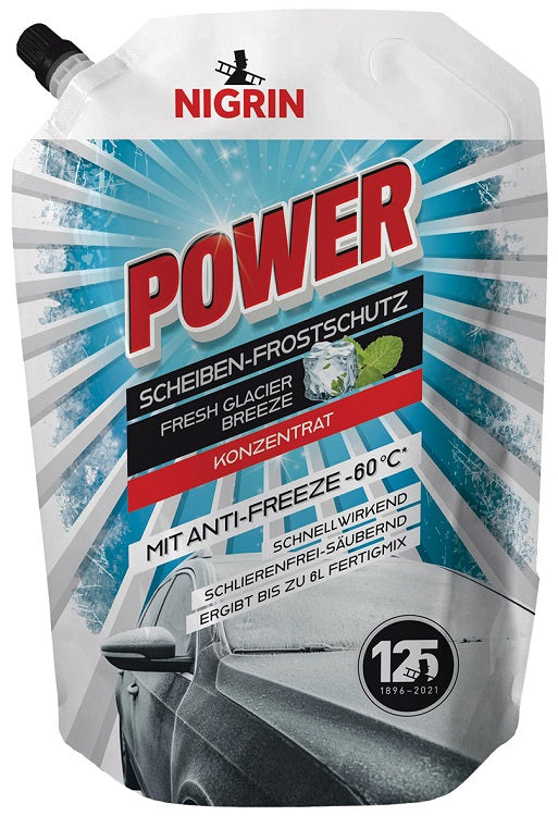 NIGRIN POWER Scheiben-Frostschutz Konzentrat mit Fresh Glazier Breeze -60°C Standbeutel 2L