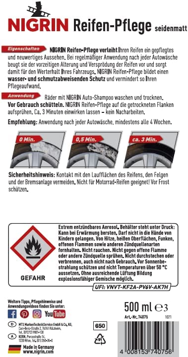 Nigrin Reifen-Pflege Aktivschaum seidenmatt in 500ml Sprühdose