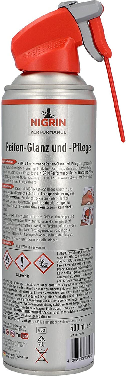 Nigrin Performance Reifen-Glanz & Pflege 500ml Spraydose mit integriertem Präzisions-Sprühkopf