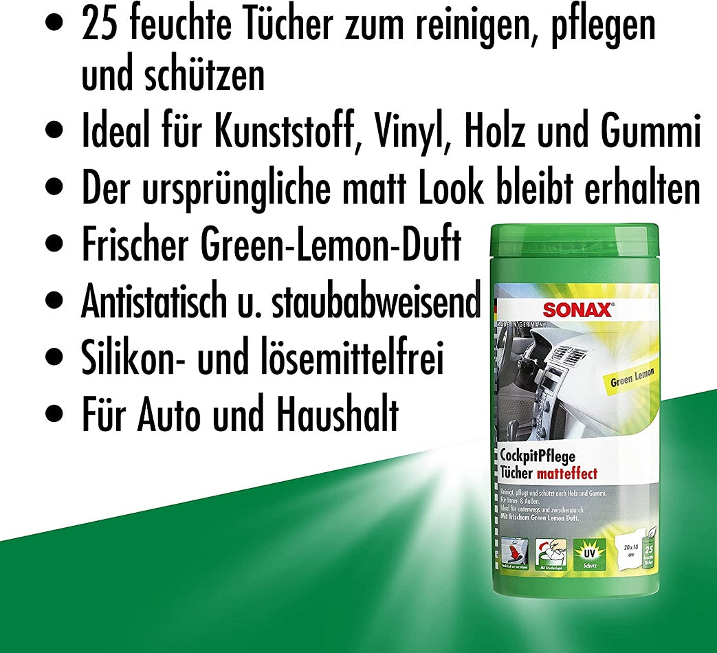 Sonax CockpitPflegeTücher Green Lemon Matteffeckt 20x18cm 25st. in Box