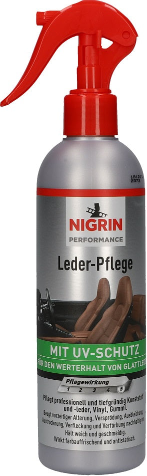 Nigrin Performance Leder-Pflege mit UV-Schutz, für Glattleder, hält weich & wirkt farbauffrischend & antistatisch in 300ml Sprühflasche