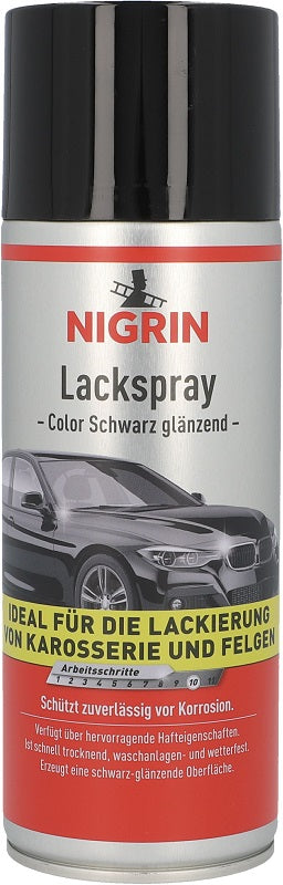 Nigrin Lack-Spray Schwarz glänzend 400ml für Karosserie und Felgen
