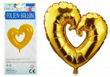 Folienballon "Herz" offen in gold ca. 75cm für Luftfüllung mit Aufblashilfe