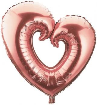 Folienballon "Herz" offen in rosé gold ca. 75cm für Luftfüllung mit Aufblashilfe